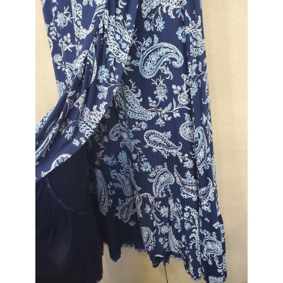 Talbots Petite Jersey Knit Blue Paisley Faux Wrap Maxi Pull-On Skirt Size MP - Picture 2 of 6